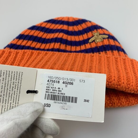NWT Gucci Striped Beanie Wool Hat In Orange Size M - Picture 8 of 12